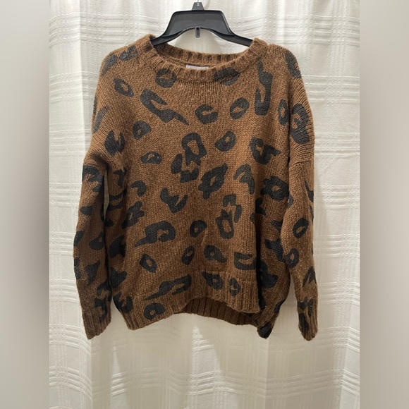 Wooden Ships brown Leopard Print Mohair Wool Blend Knit Sweater - Picture 1 of 8